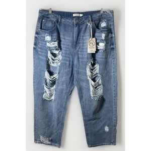 Grace‎ & Emma Distressed Wide Leg Baggy Cropped Jeans Women's Size 18/40 NWT